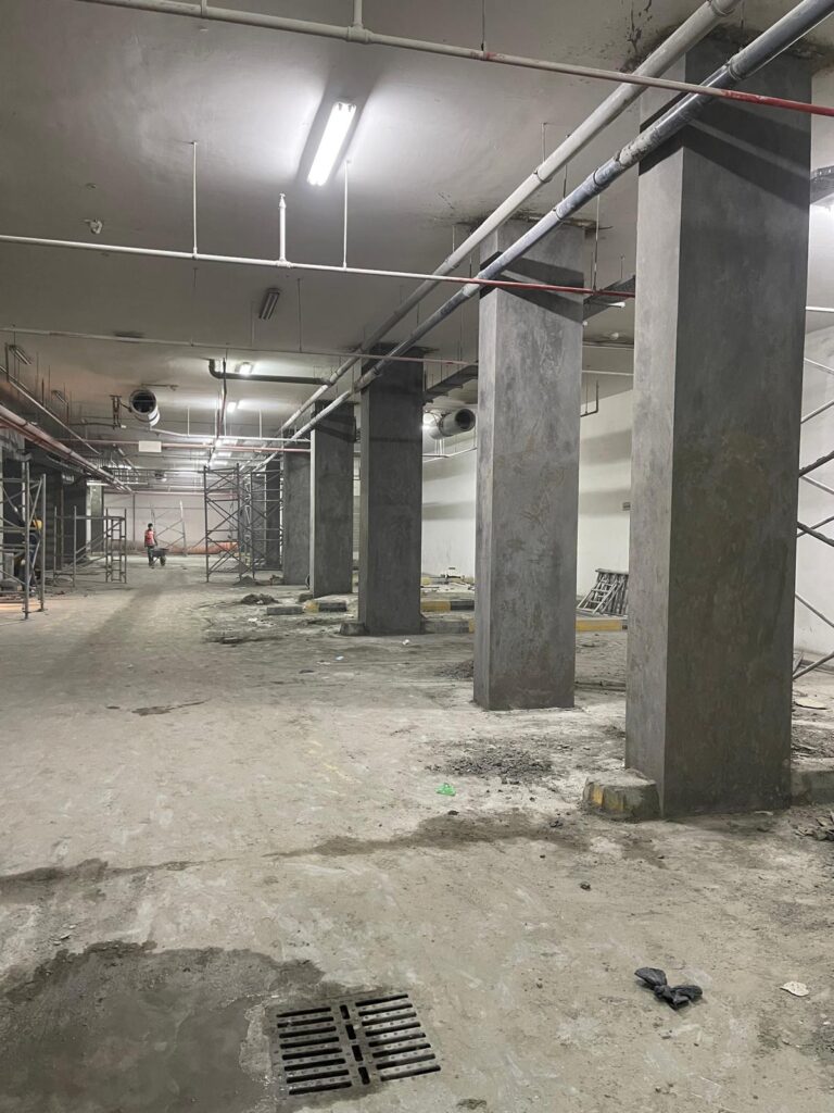 Plaster applied on top of steel mesh.