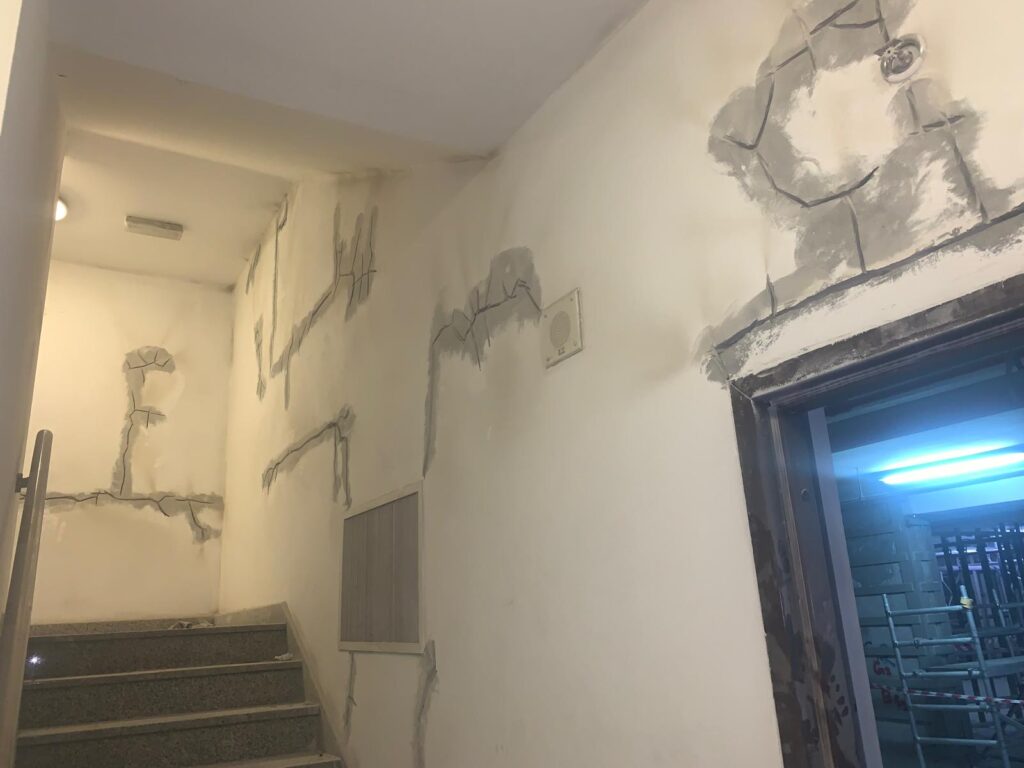 Preparing the cracks in block walls to receive crack filler